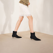 Black Suede Pointed-Toe Kitten Heel Ankle Boots