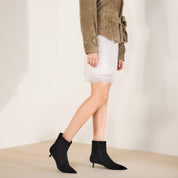 Black Suede Pointed-Toe Kitten Heel Ankle Boots