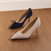 Deep Blue Suede Pointy Toe Heeled Pumps