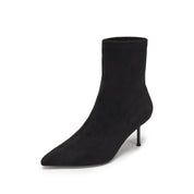 Black Pointy Elastic Heeled Ankle Boots