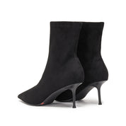 Black Pointy Elastic Heeled Ankle Boots