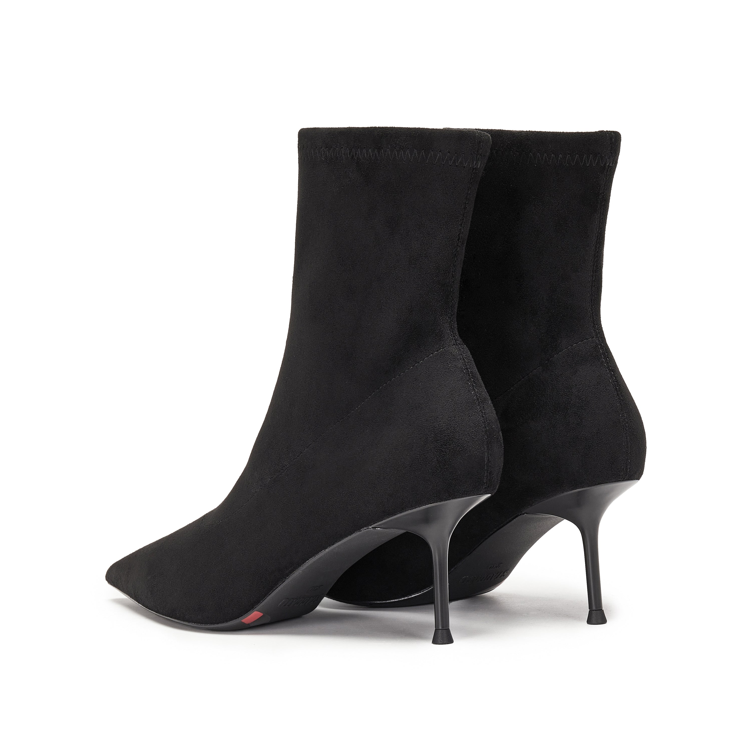 Black Pointy Elastic Heeled Ankle Boots