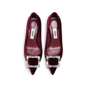 Velvet Crystal Square Buckle Stiletto Heel Pumps