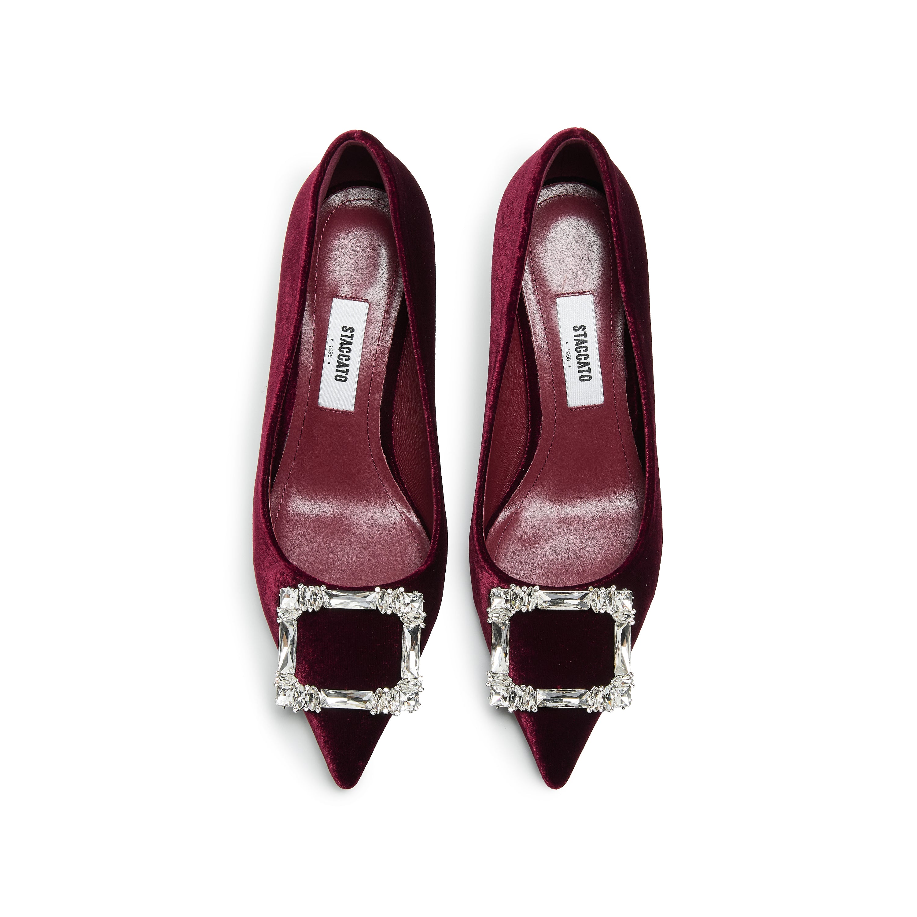 Velvet Crystal Square Buckle Stiletto Heel Pumps