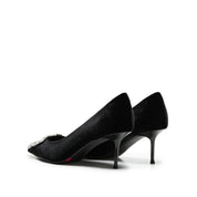 Velvet Crystal Square Buckle Stiletto Heel Pumps