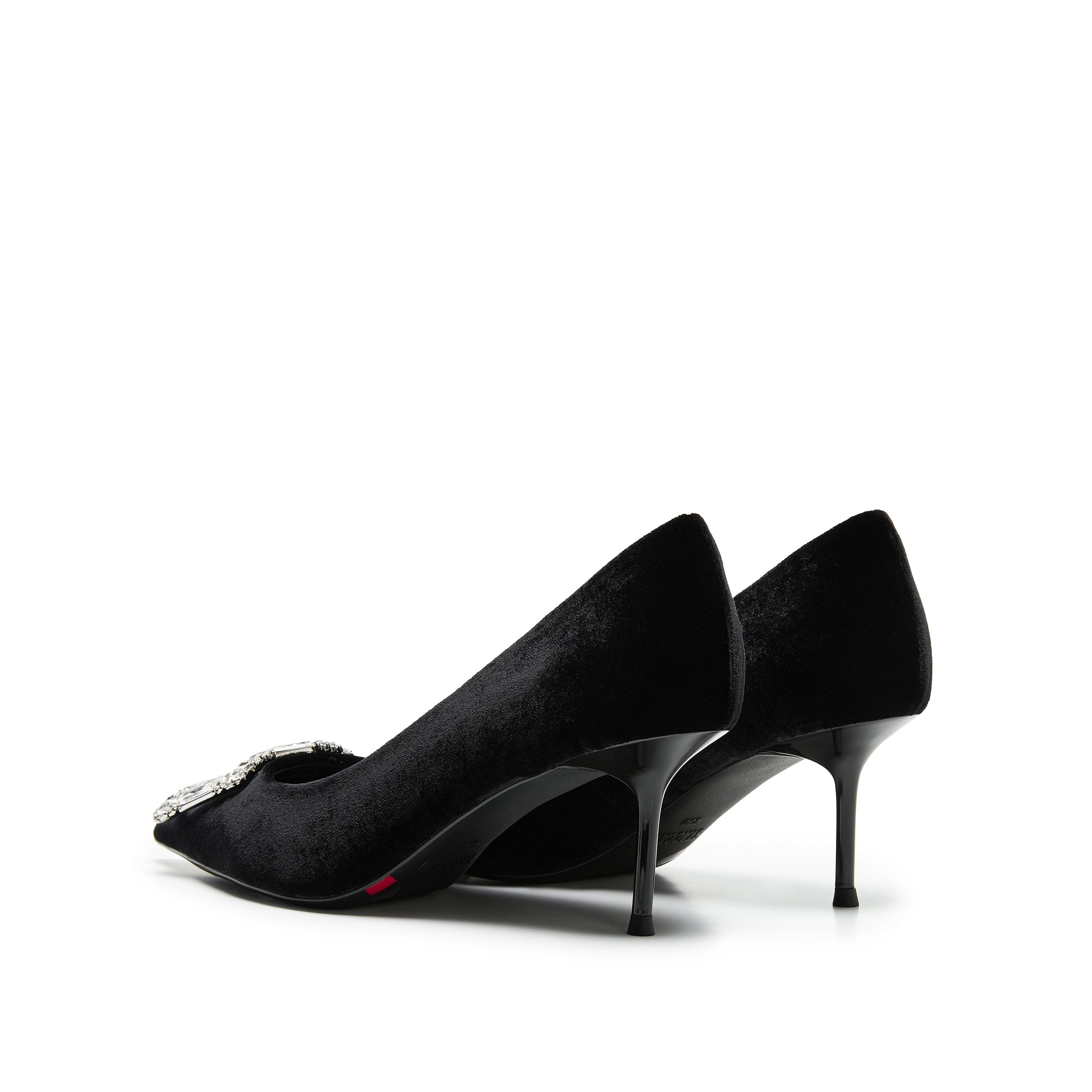 Velvet Crystal Square Buckle Stiletto Heel Pumps