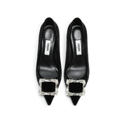 Velvet Crystal Square Buckle Stiletto Heel Pumps