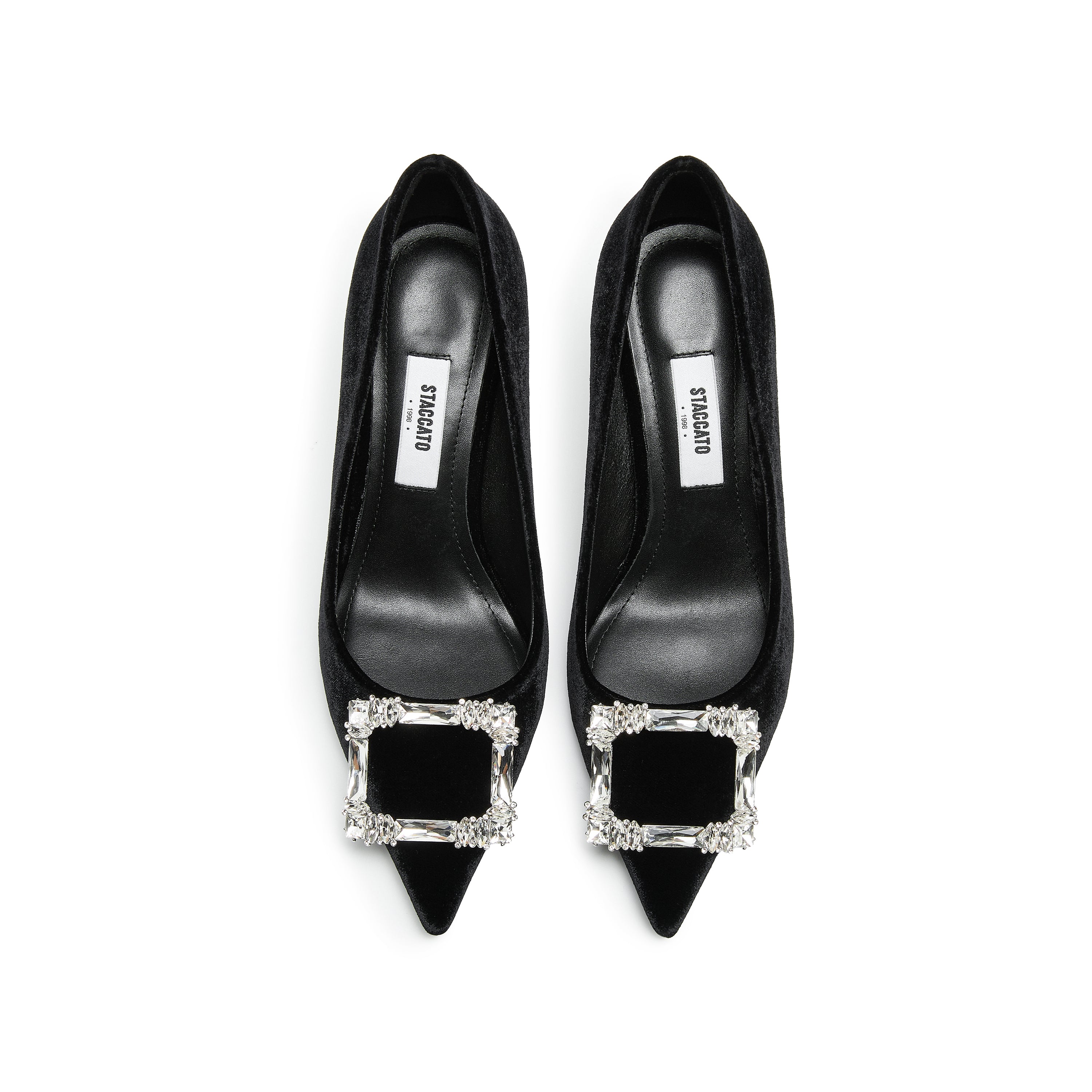 Velvet Crystal Square Buckle Stiletto Heel Pumps