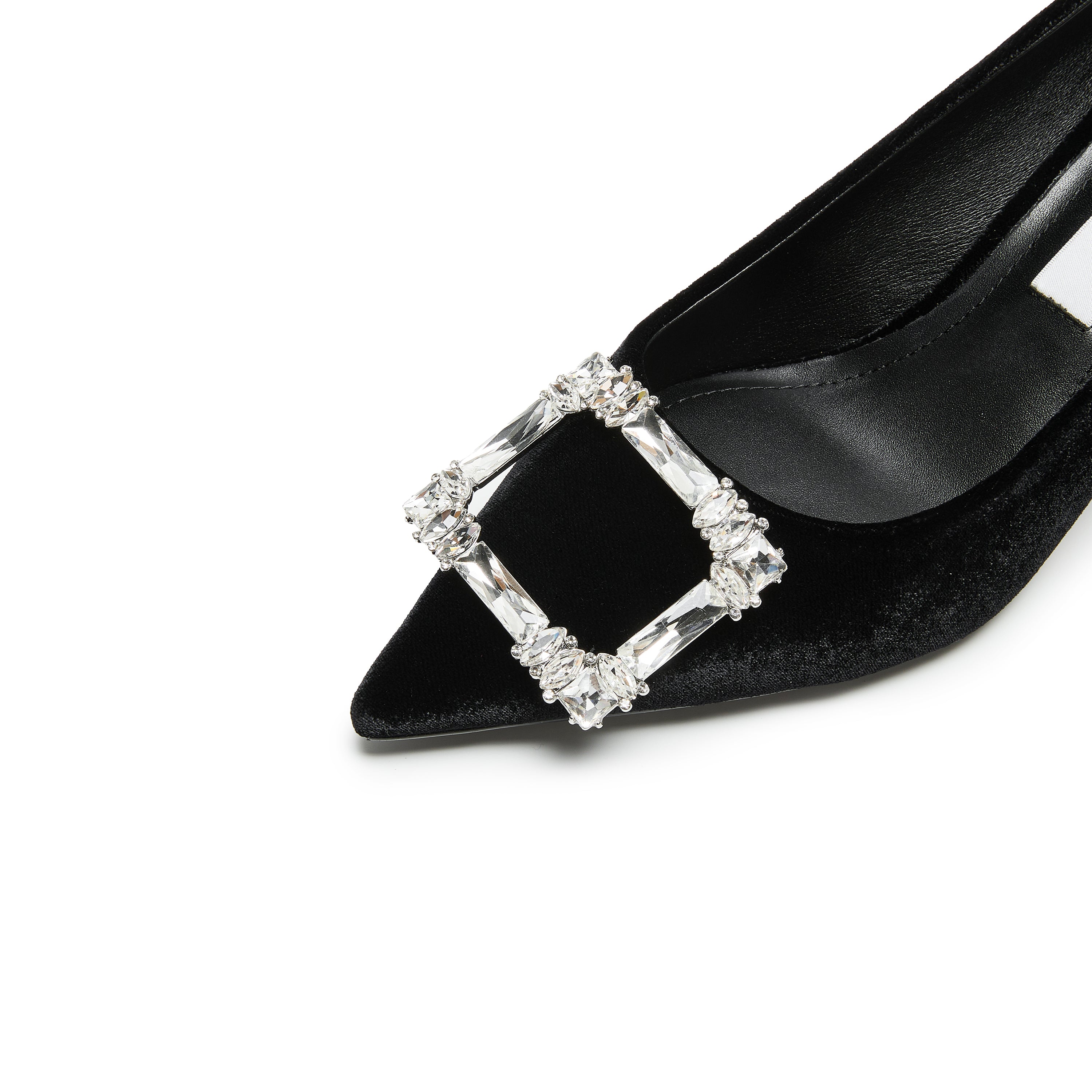 Velvet Crystal Square Buckle Stiletto Heel Pumps