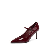Burgundy Patent Pointed Heeled Mary Janes