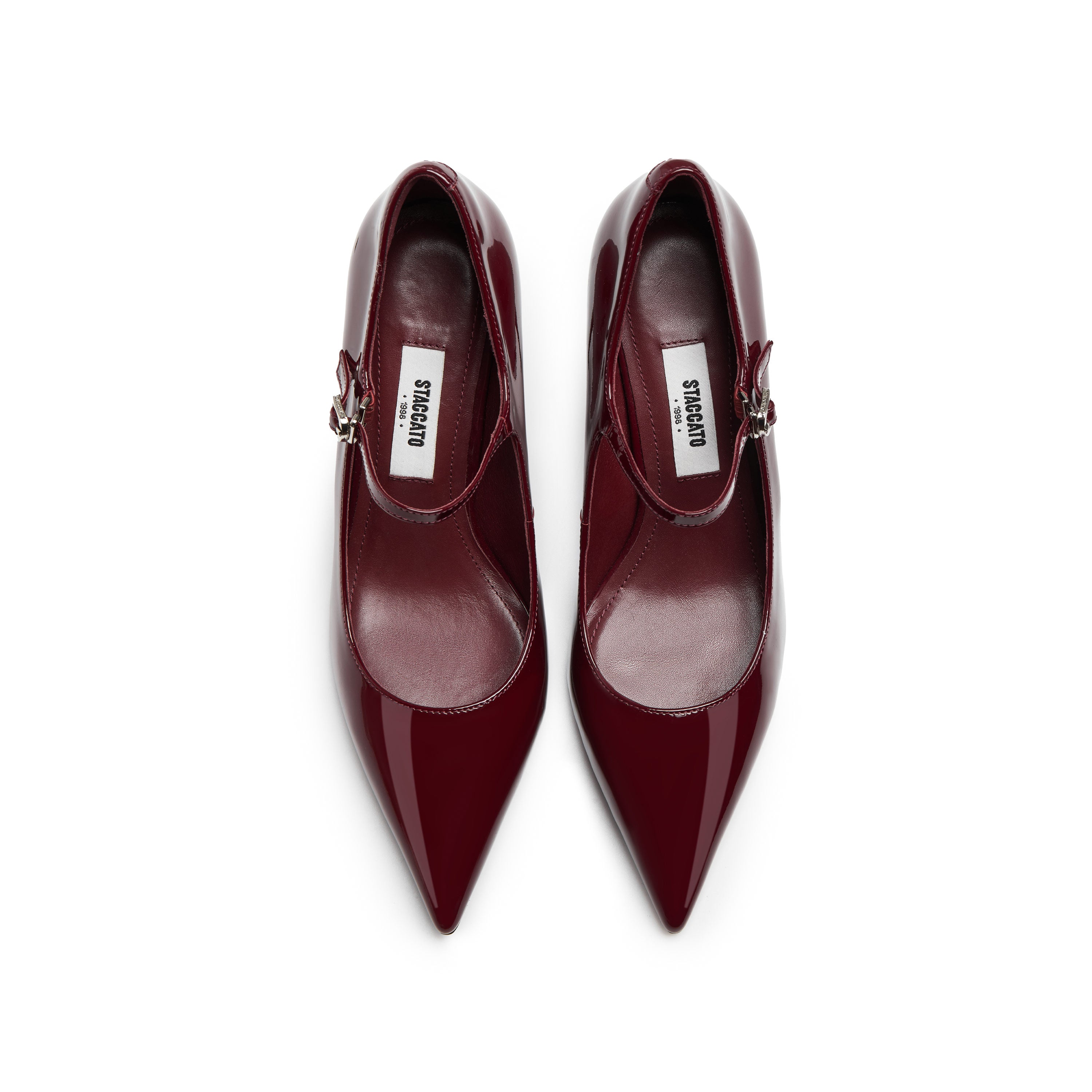 Burgundy Patent Pointed Heeled Mary Janes