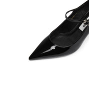 Black Patent Pointed Heeled Mary Janes