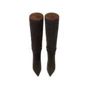 Brown Suede Pointed-Toe Stiletto Knee-High Boots