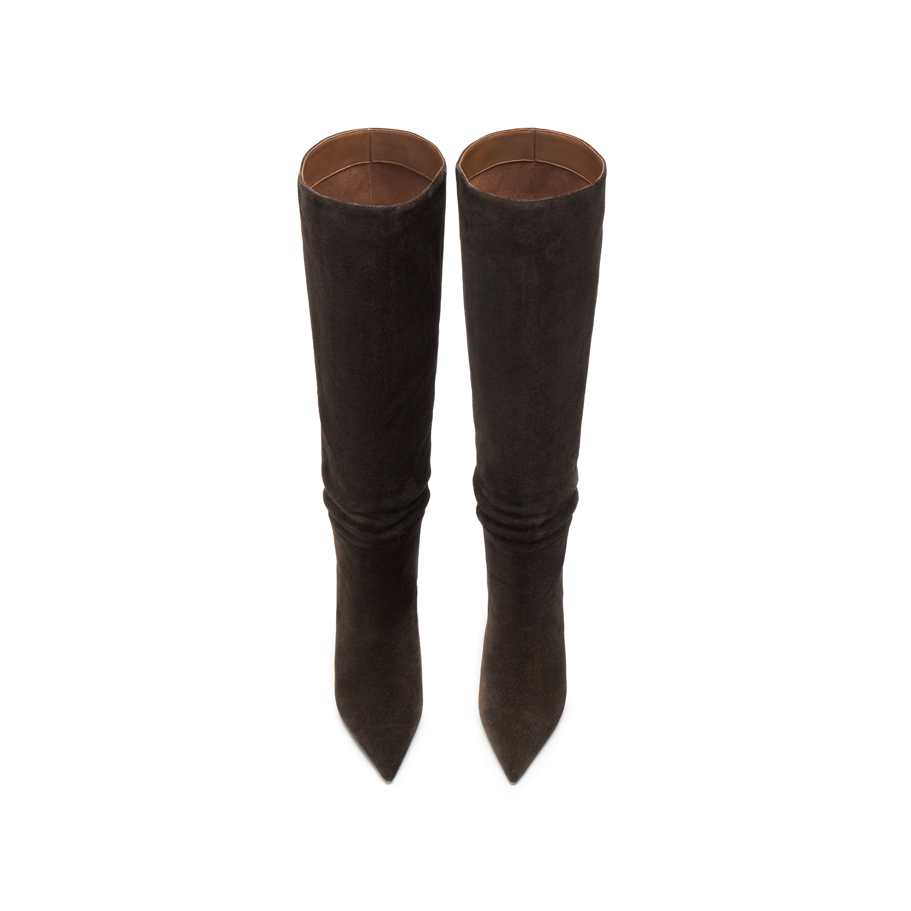 Brown Suede Pointed-Toe Stiletto Knee-High Boots