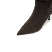 Brown Suede Pointed-Toe Stiletto Knee-High Boots