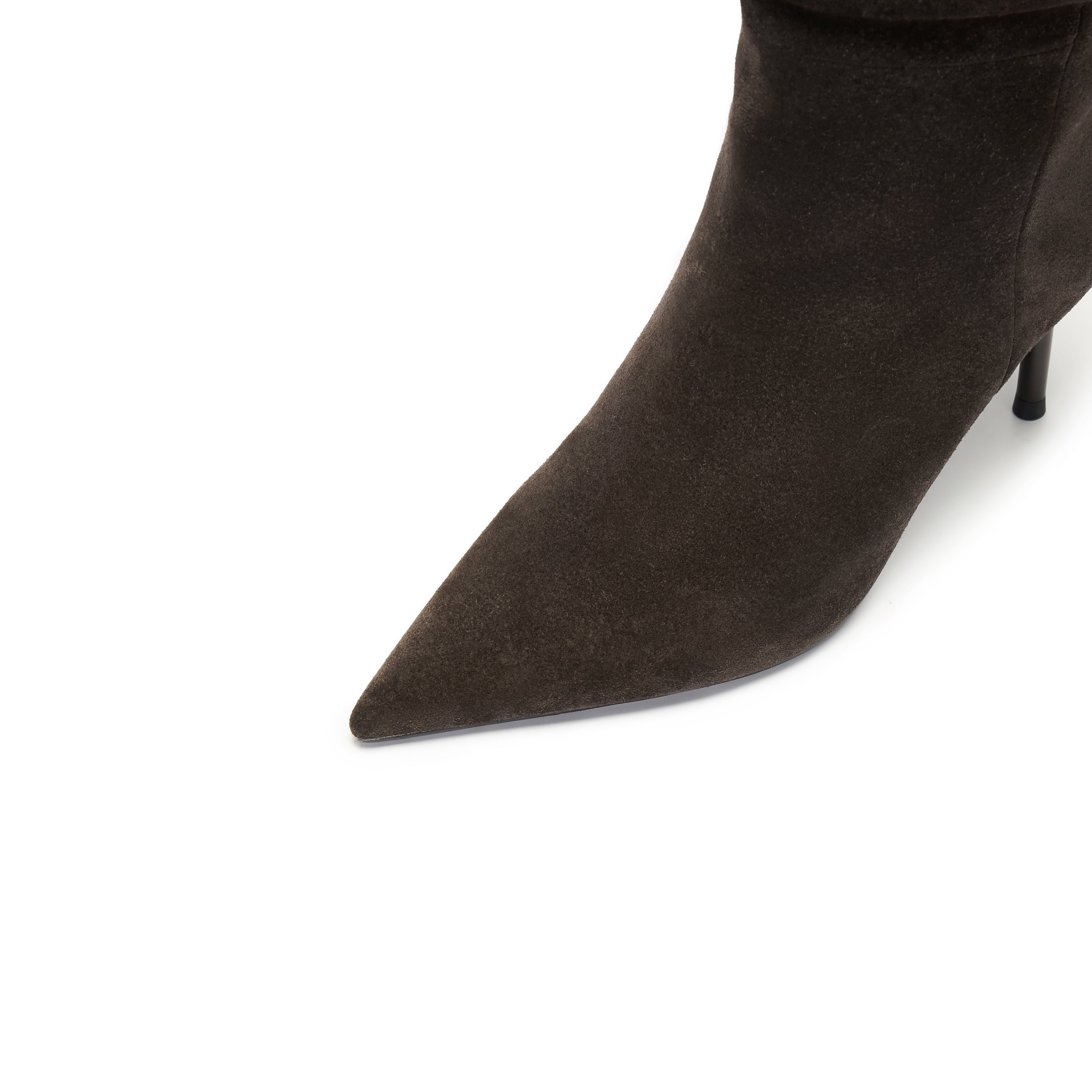Brown Suede Pointed-Toe Stiletto Knee-High Boots