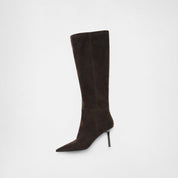 Brown Suede Pointed-Toe Stiletto Knee-High Boots