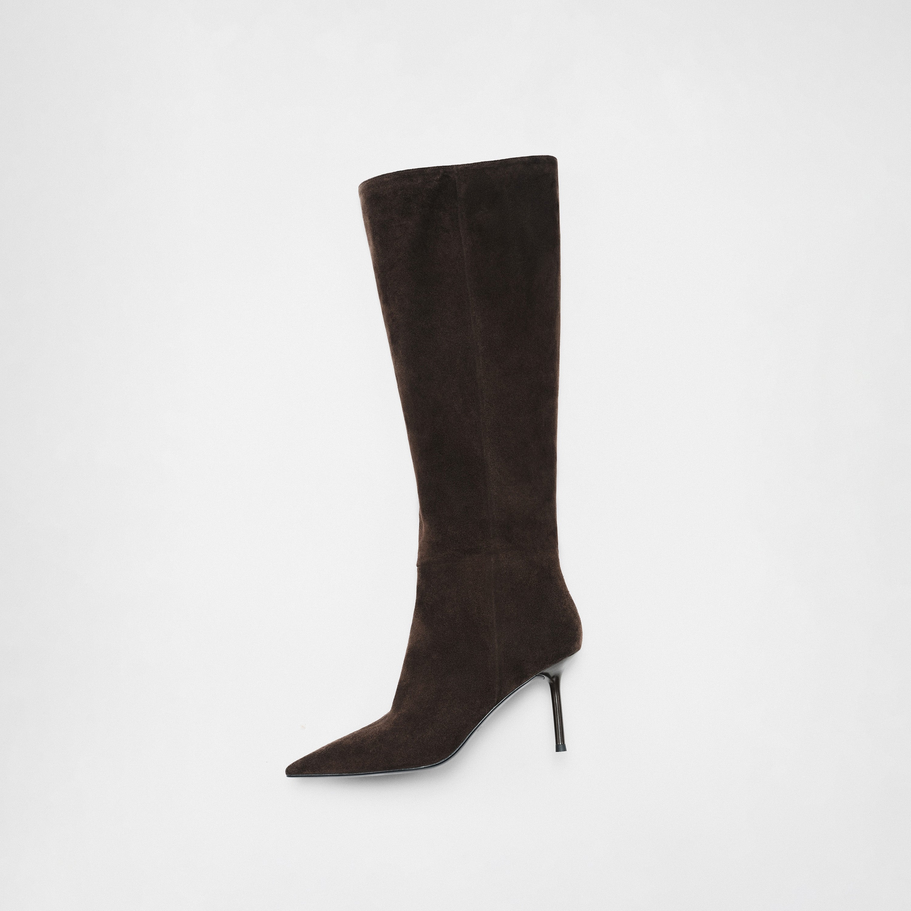 Brown Suede Pointed-Toe Stiletto Knee-High Boots