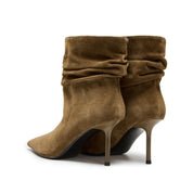 Khaki Slouchy Suede Pointed-Toe Stiletto Ankle Boots
