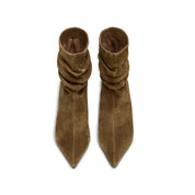 Khaki Slouchy Suede Pointed-Toe Stiletto Ankle Boots
