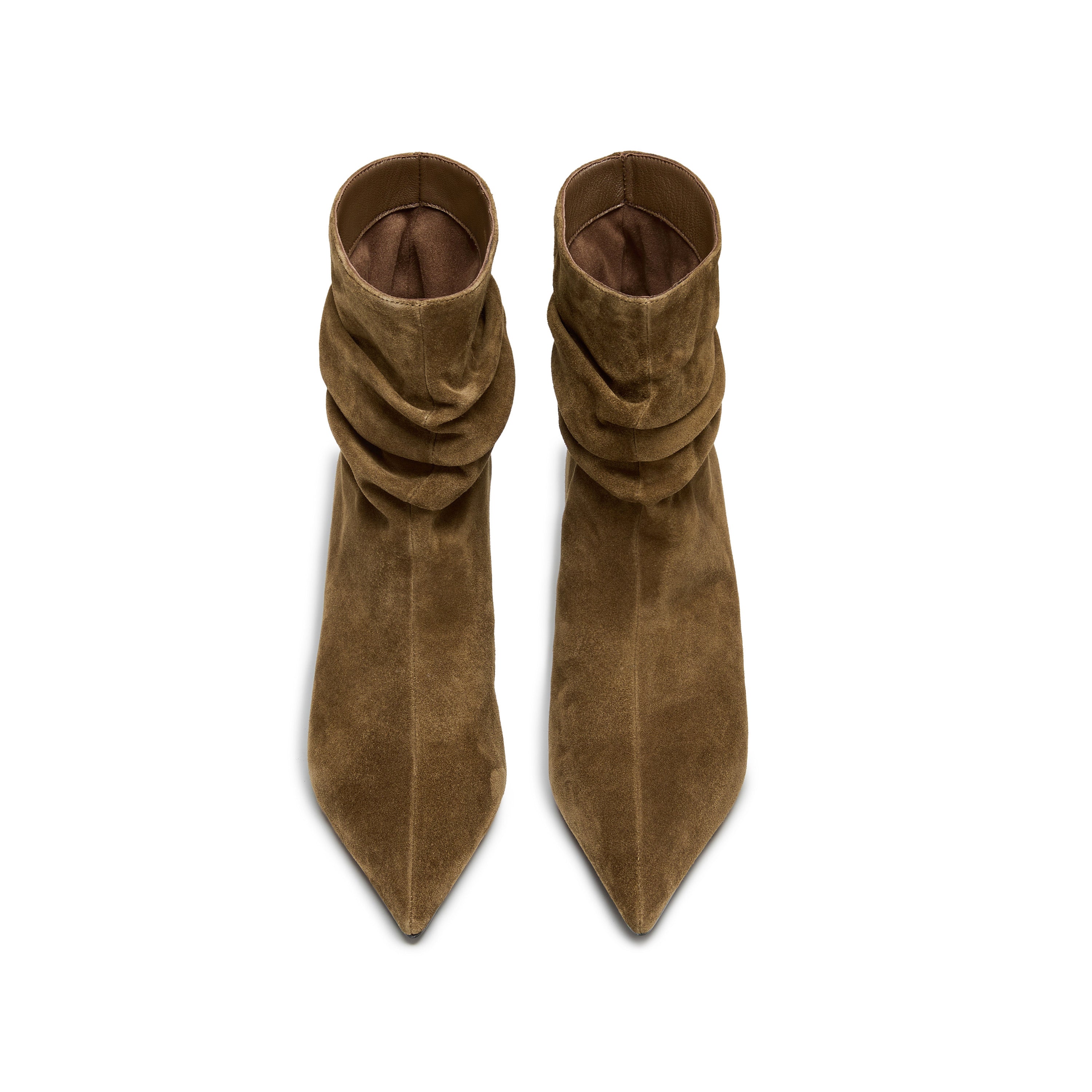 Khaki Slouchy Suede Pointed-Toe Stiletto Ankle Boots