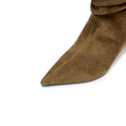 Khaki Slouchy Suede Pointed-Toe Stiletto Ankle Boots