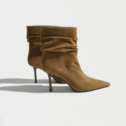 Khaki Slouchy Suede Pointed-Toe Stiletto Ankle Boots