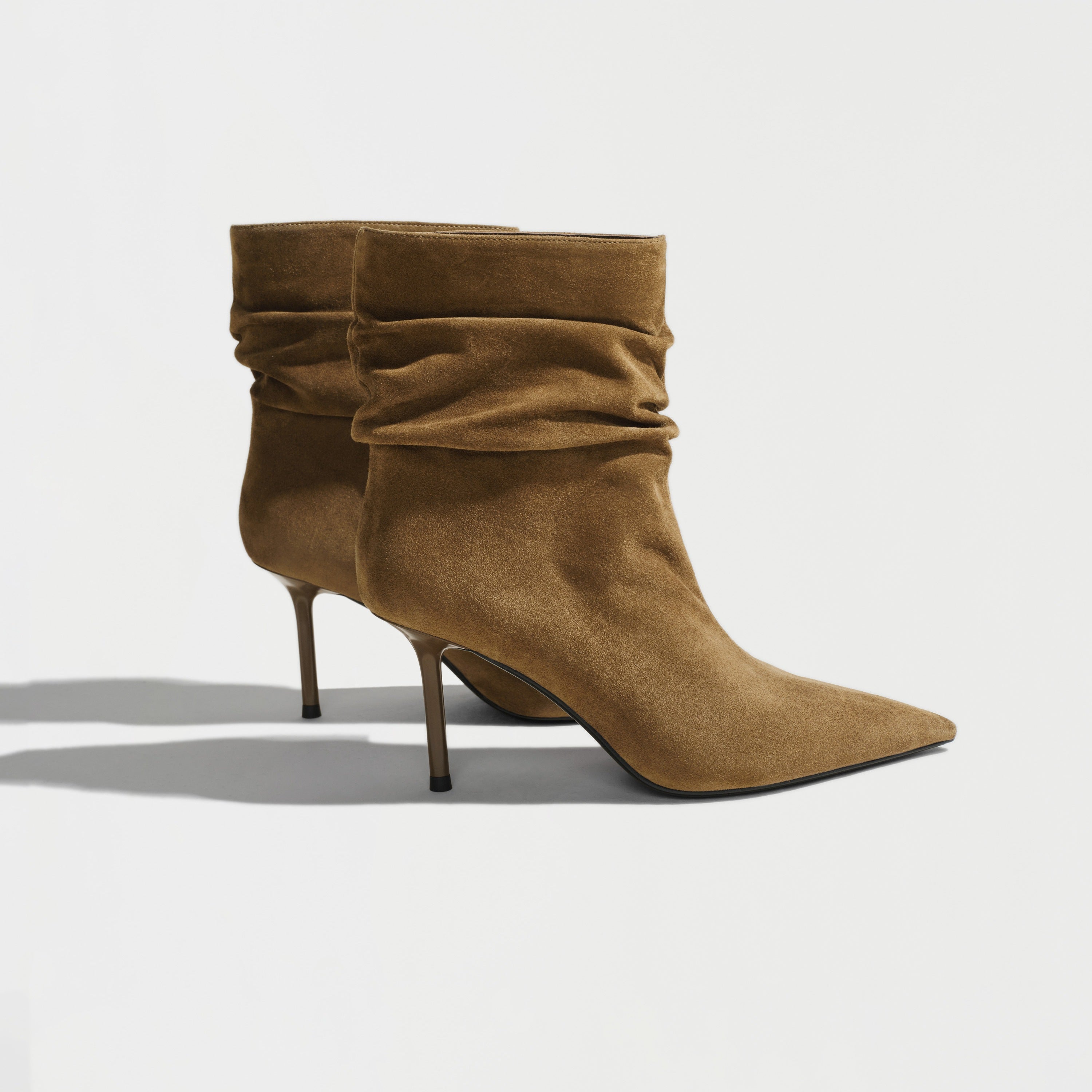 Khaki Slouchy Suede Pointed-Toe Stiletto Ankle Boots