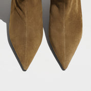 Khaki Slouchy Suede Pointed-Toe Stiletto Ankle Boots