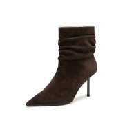 Brown Slouchy Suede Pointed-Toe Stiletto Ankle Boots