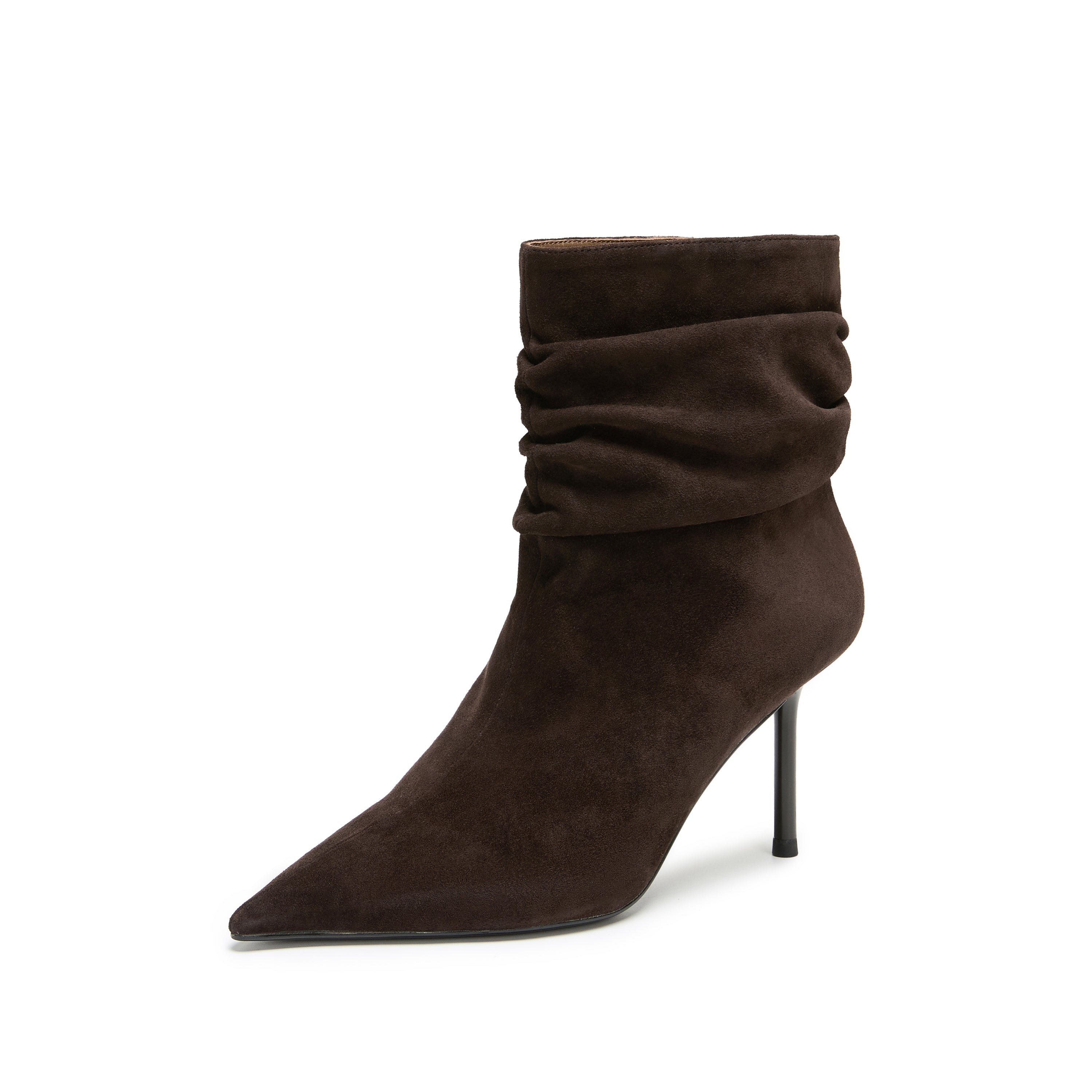 Brown Slouchy Suede Pointed-Toe Stiletto Ankle Boots