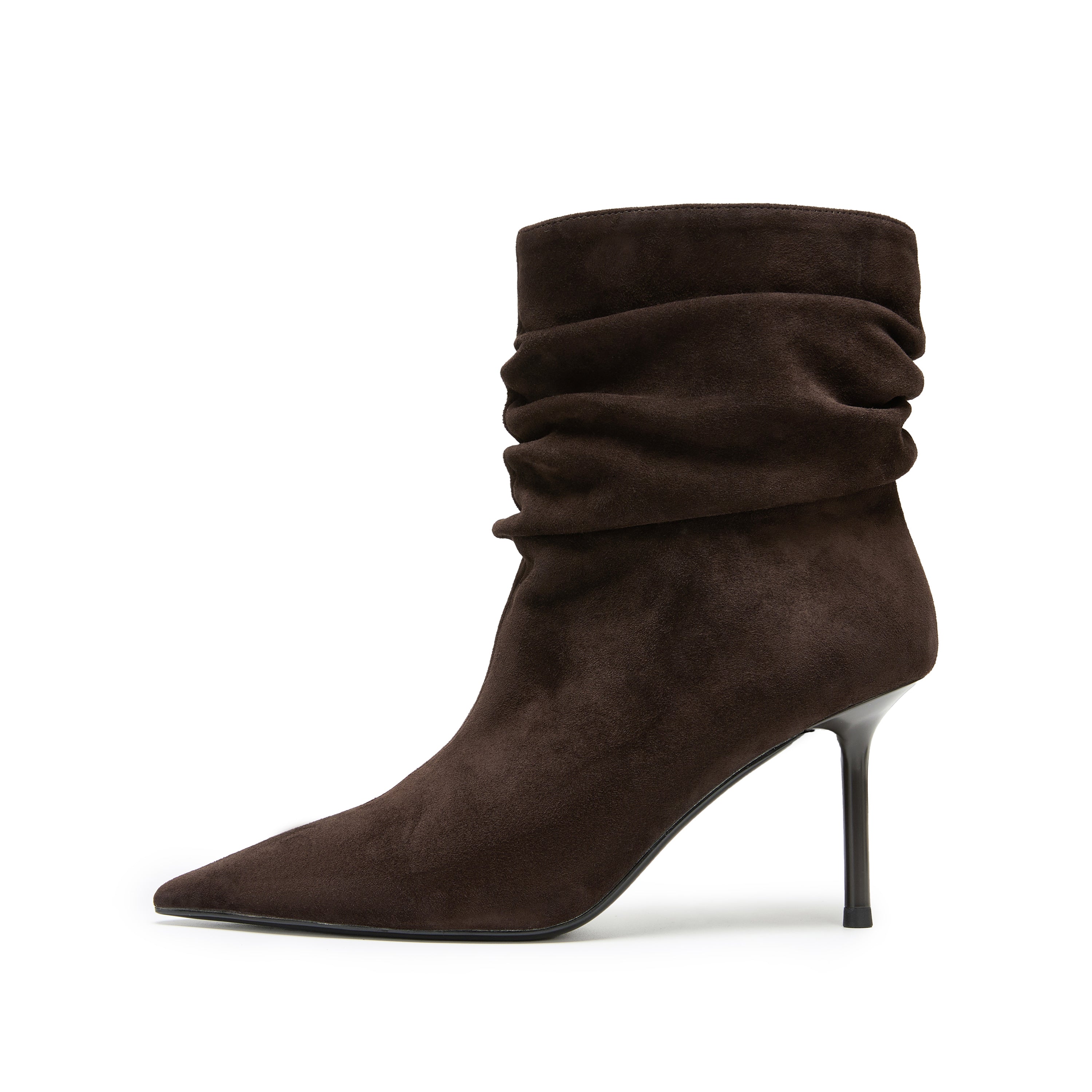 Brown Slouchy Suede Pointed-Toe Stiletto Ankle Boots
