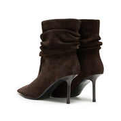 Brown Slouchy Suede Pointed-Toe Stiletto Ankle Boots