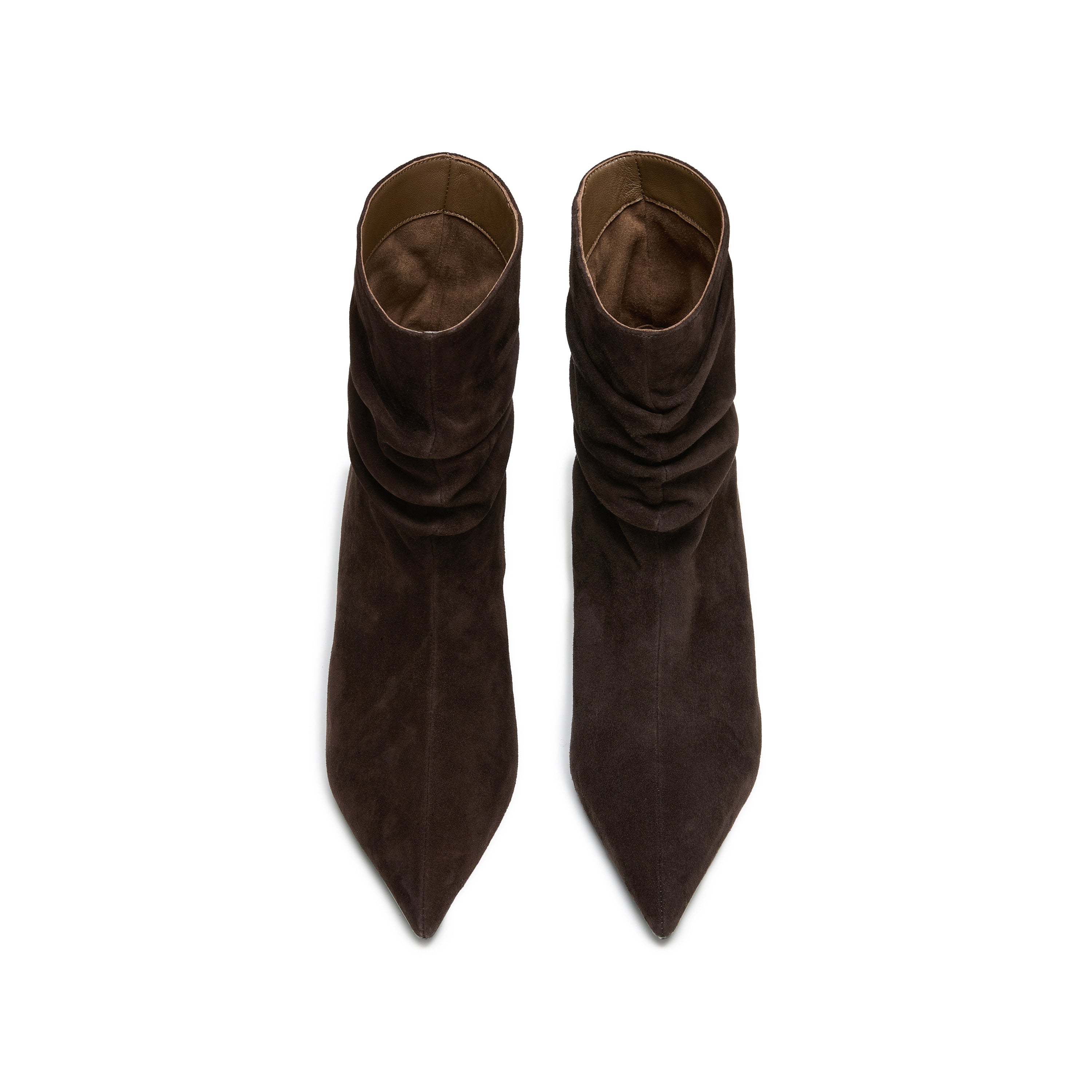 Brown Slouchy Suede Pointed-Toe Stiletto Ankle Boots