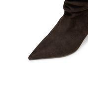 Brown Slouchy Suede Pointed-Toe Stiletto Ankle Boots