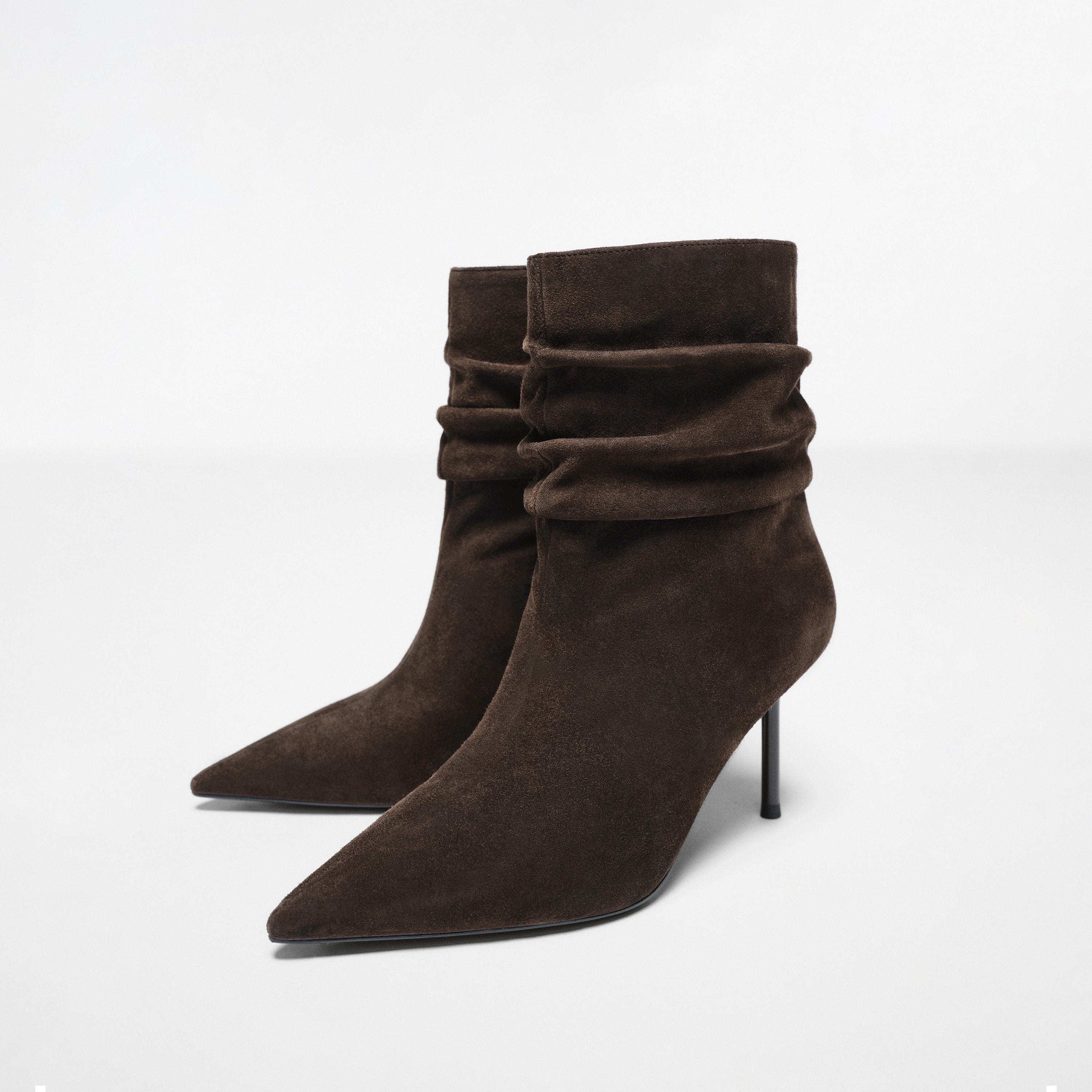 Brown Slouchy Suede Pointed-Toe Stiletto Ankle Boots
