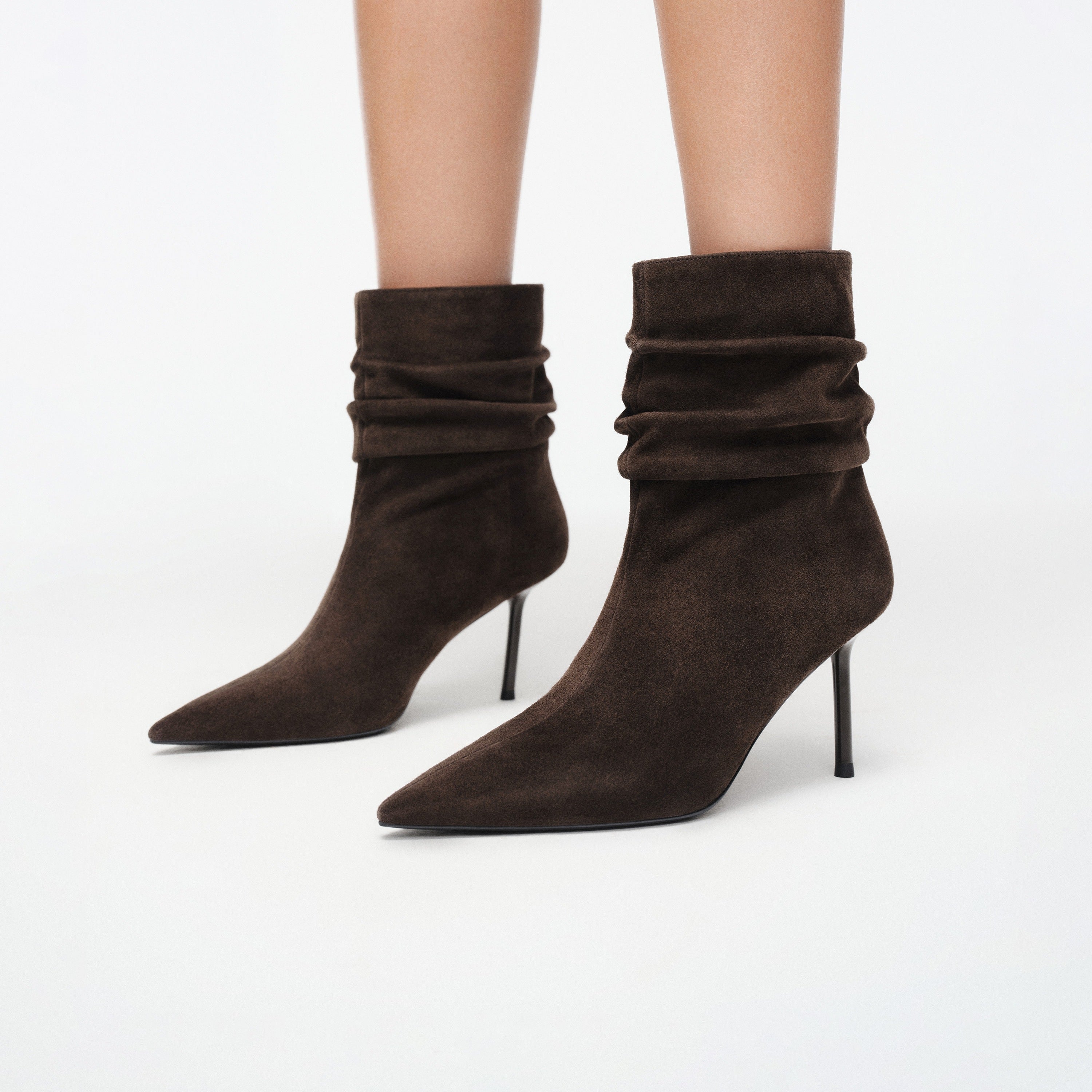 Brown Slouchy Suede Pointed-Toe Stiletto Ankle Boots