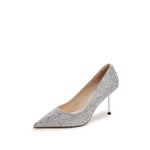Load image into Gallery viewer, Silver Crystal Embellished Heeled Pumps
