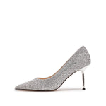 Load image into Gallery viewer, Silver Crystal Embellished Heeled Pumps
