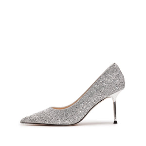 Silver Crystal Embellished Heeled Pumps