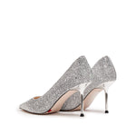 Load image into Gallery viewer, Silver Crystal Embellished Heeled Pumps
