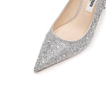 Load image into Gallery viewer, Silver Crystal Embellished Heeled Pumps
