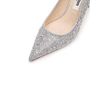 Silver Crystal Embellished Heeled Pumps