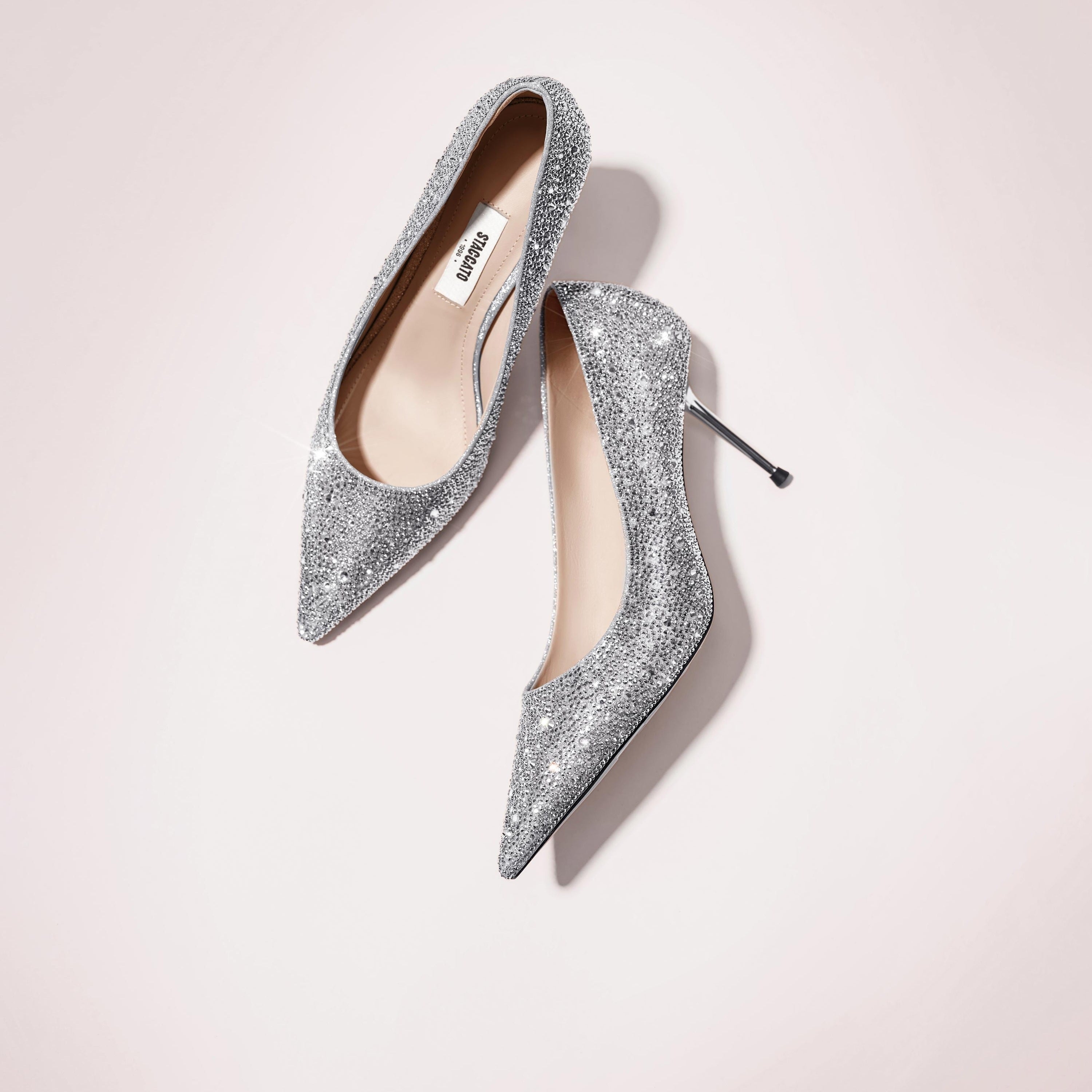 Silver Crystal Embellished Heeled Pumps