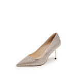 Load image into Gallery viewer, Light Gold Crystal Embellished Heeled Pumps
