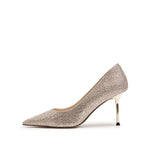 Load image into Gallery viewer, Light Gold Crystal Embellished Heeled Pumps
