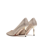 Light Gold Crystal Embellished Heeled Pumps
