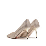 Load image into Gallery viewer, Light Gold Crystal Embellished Heeled Pumps
