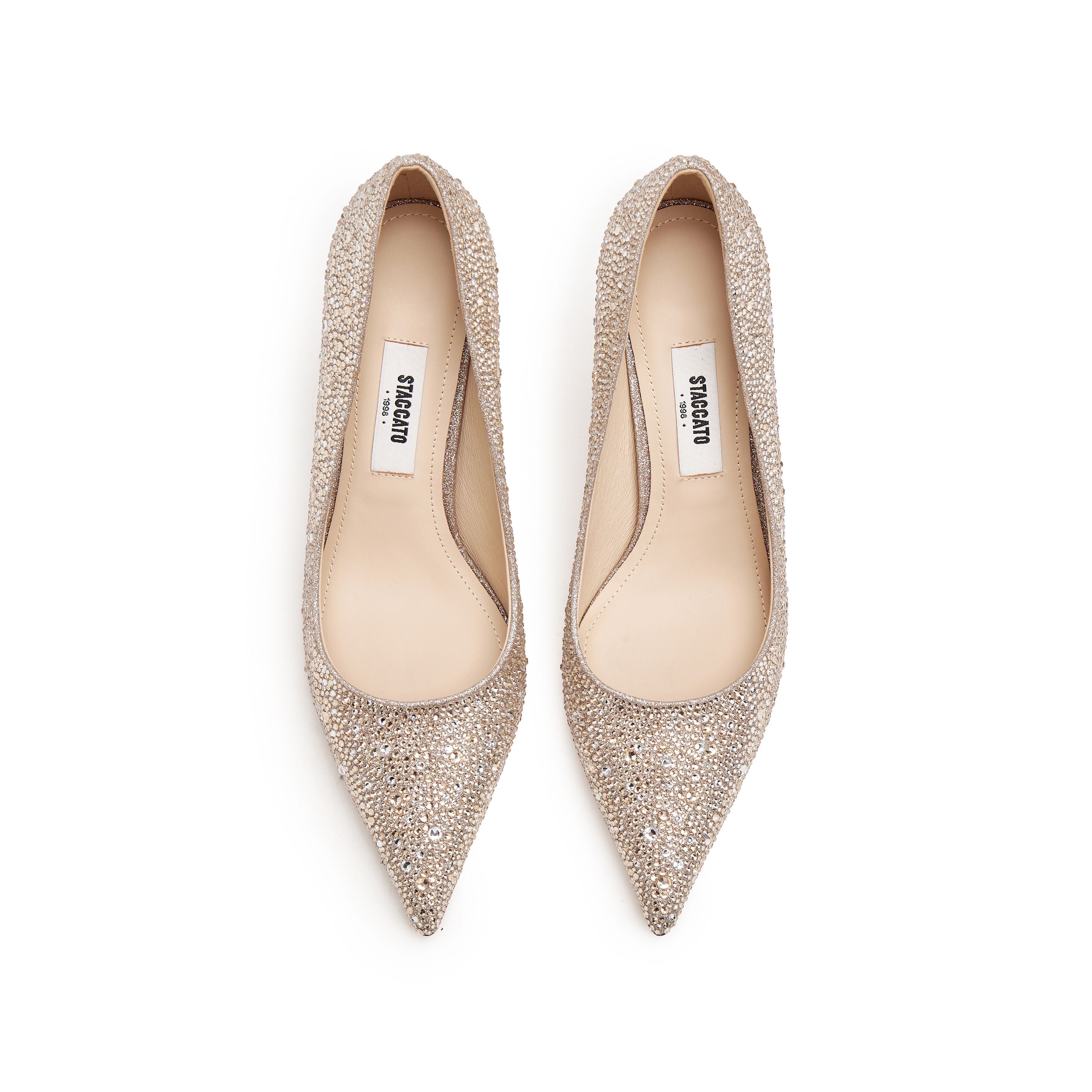 Light Gold Crystal Embellished Heeled Pumps