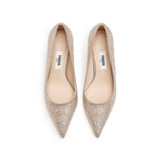 Light Gold Crystal Embellished Heeled Pumps